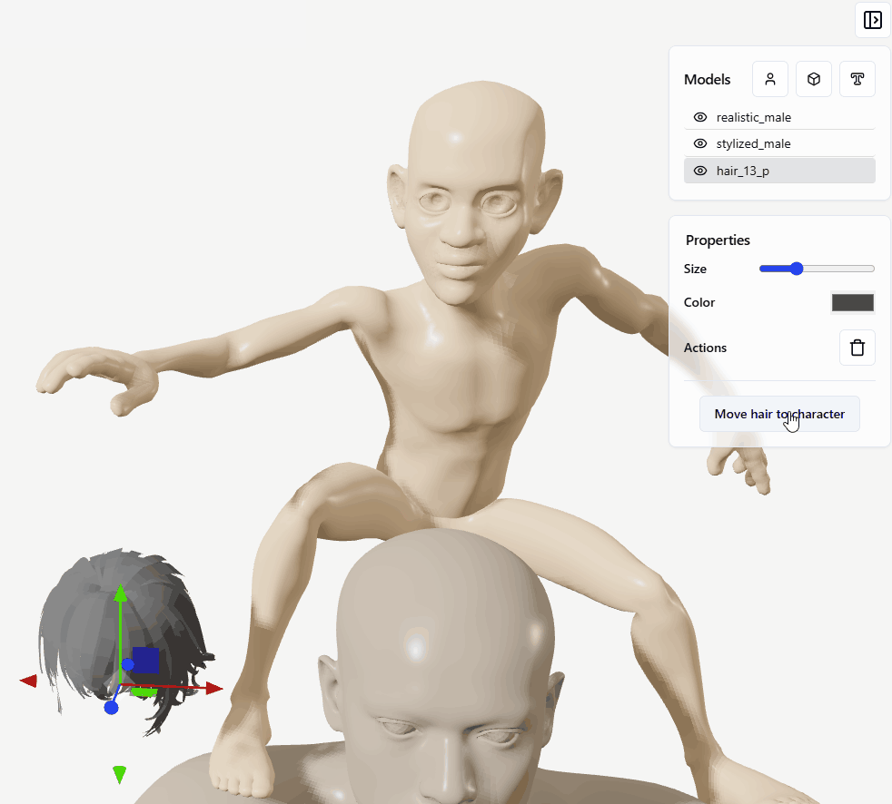 gif showing quick hair mesh attaching to character head